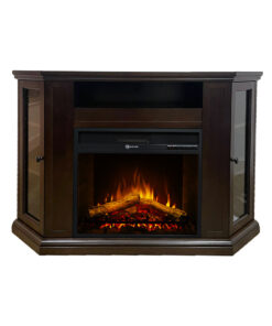 Camino elettrico caminetto da terra ad angolo MADISON in legno Noce L126 x P78 x H83