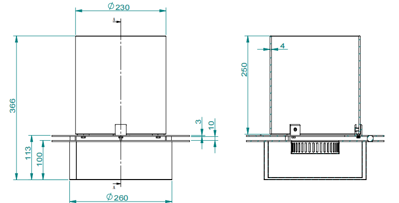 Bruciatore tondo con vetro per camino a bioetanolo biocamino inox 3 lt d.35 - immagine 4