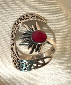 Anello Sole Luna con Rubinite in Argento Mis. 20 poco regolabile