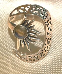 Anello sole luna in argento con labradorite Mis. 24 poco regolabile - immagine 3
