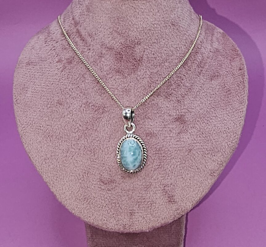 Collana in argento placcato oro Larimar, Dominicana 83,4ct