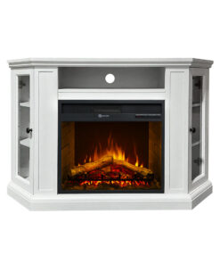 Camino elettrico caminetto da terra ad angolo MADISON in legno Bianco L126 x P78 x H83