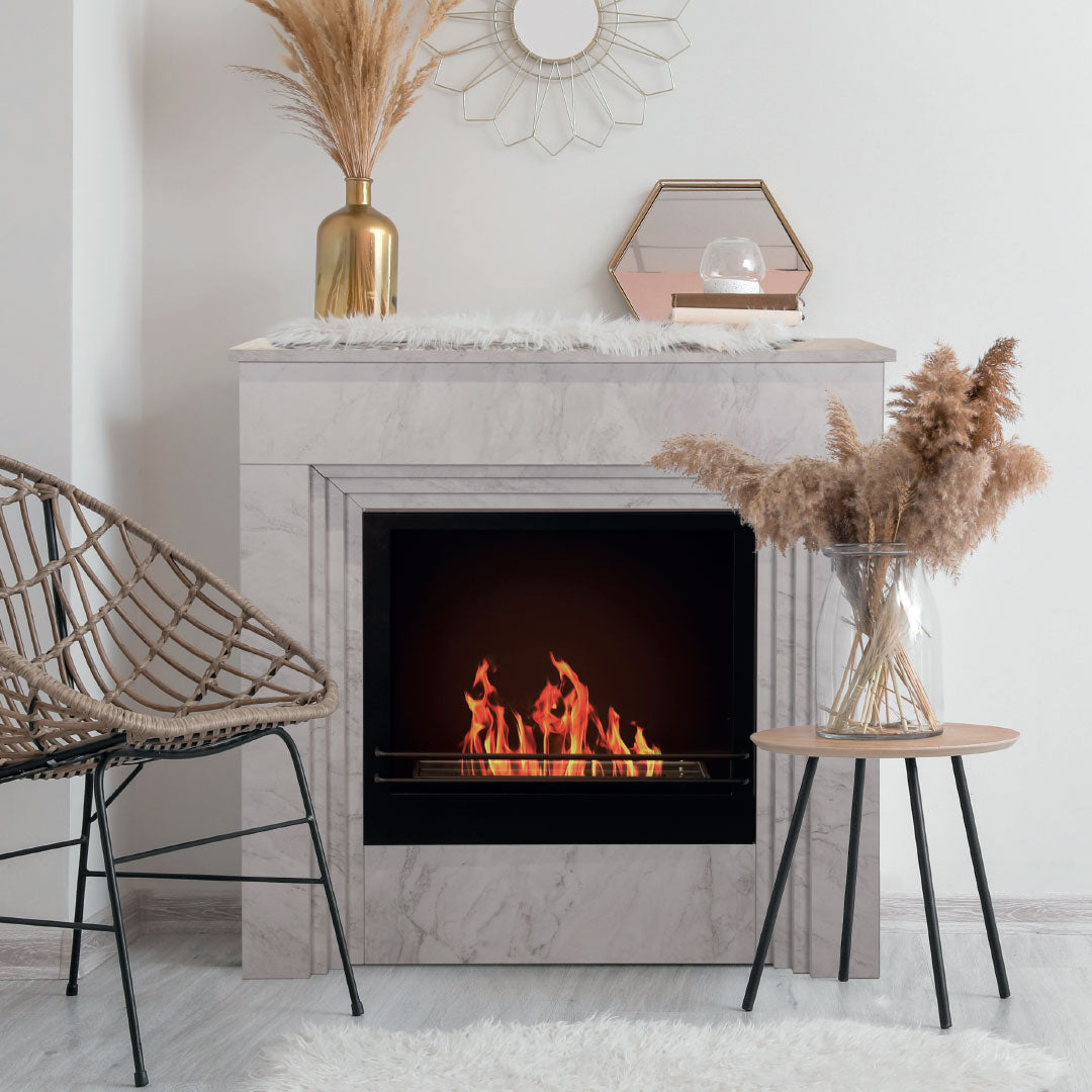 Camino a bioetanolo da terra BELLINI in legno effetto Marmo Bianco Made in Italy L96 x P35 x H96 - immagine 2