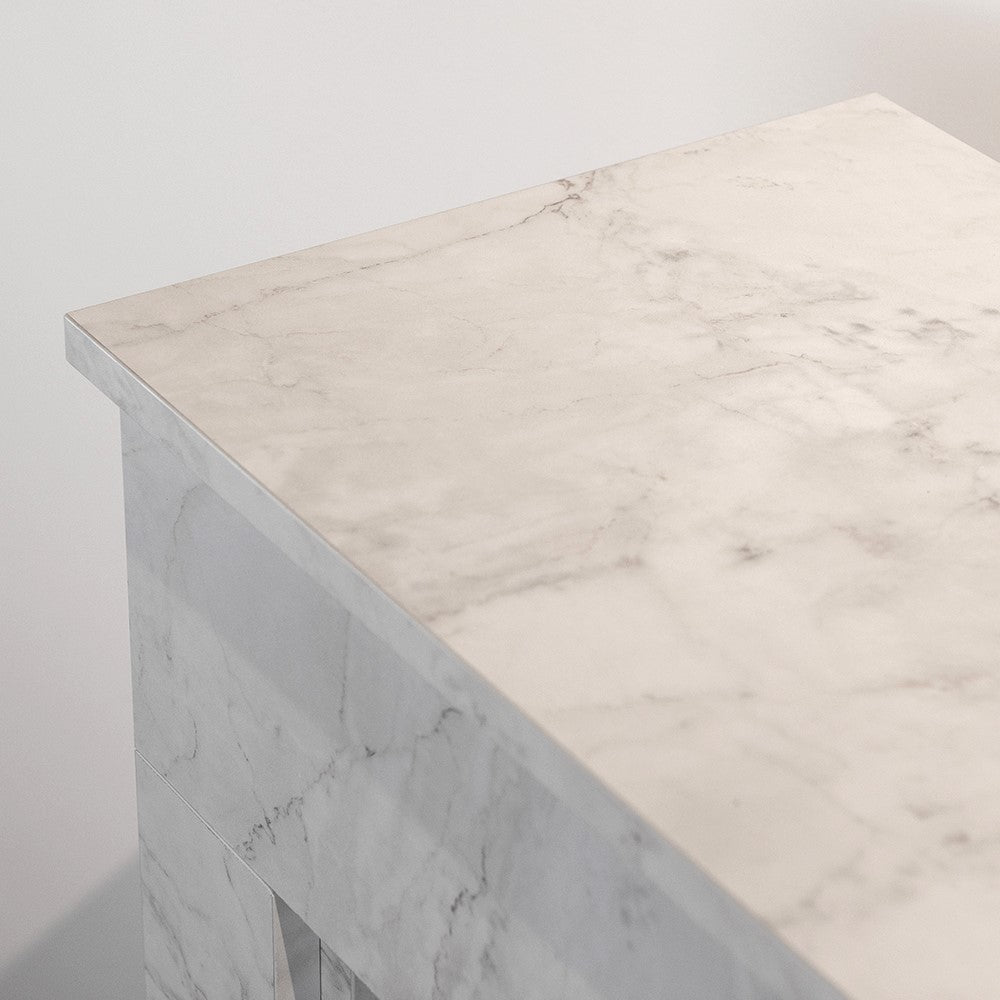 Camino a bioetanolo da terra BELLINI in legno effetto Marmo Bianco Made in Italy L96 x P35 x H96 - immagine 4