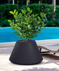 Vaso da esterno 80x40 cm in plastica antracite riserva d'acqua con sottovaso e distanziali