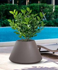 Set 3 Vasi Rotondi Design Moderno In Resina, Colore Taupe, Per Interni/esterni, Misure Crescenti - 5