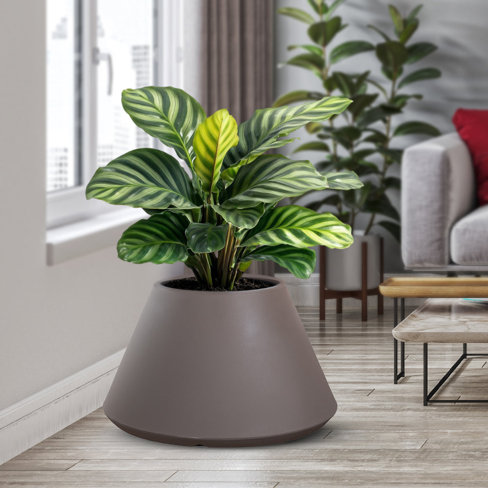 Set Di 3 Vasi Rotondi Design Moderno Taupe - Interno/Esterno - Resistente E Facile Da Pulire