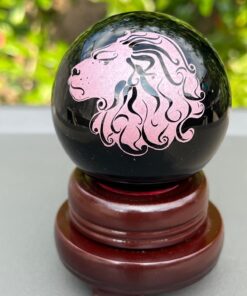 Sfera Ossidiana con adesivo Leone dm 5,7