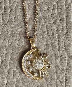 Collana in acciaio placcato oro Sole e Luna