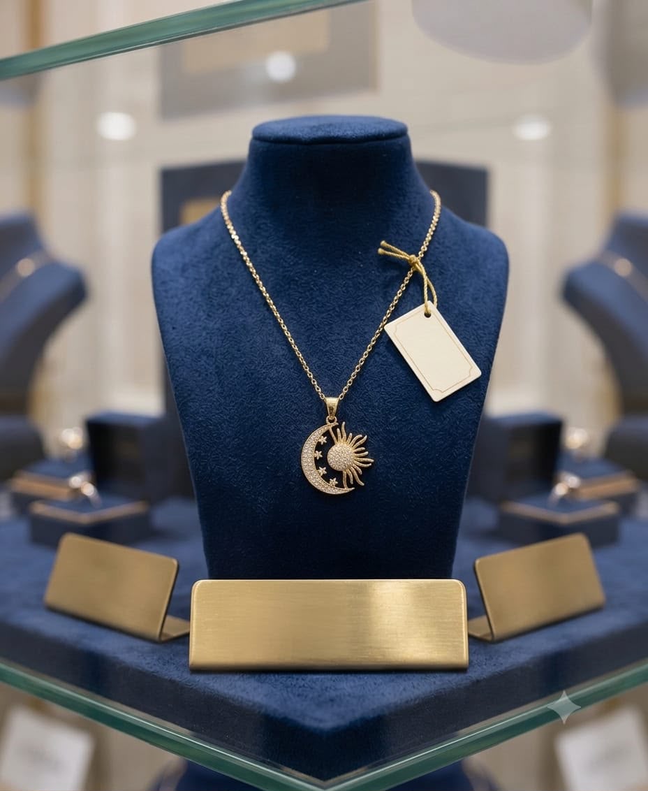 Collana in acciaio placcato oro Sole e Luna - immagine 3