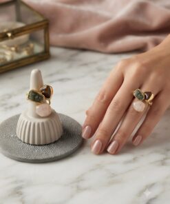 Anello Occhio di Tigre Quarzo Rosa e Agata in argento placcato oro regolabile
