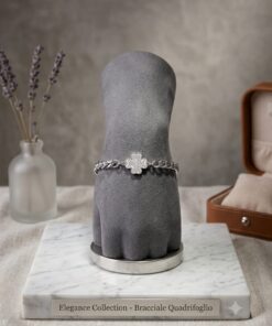 Alternative view of Bracciale in Acciaio Quadrifoglio e Zirconi Cucici