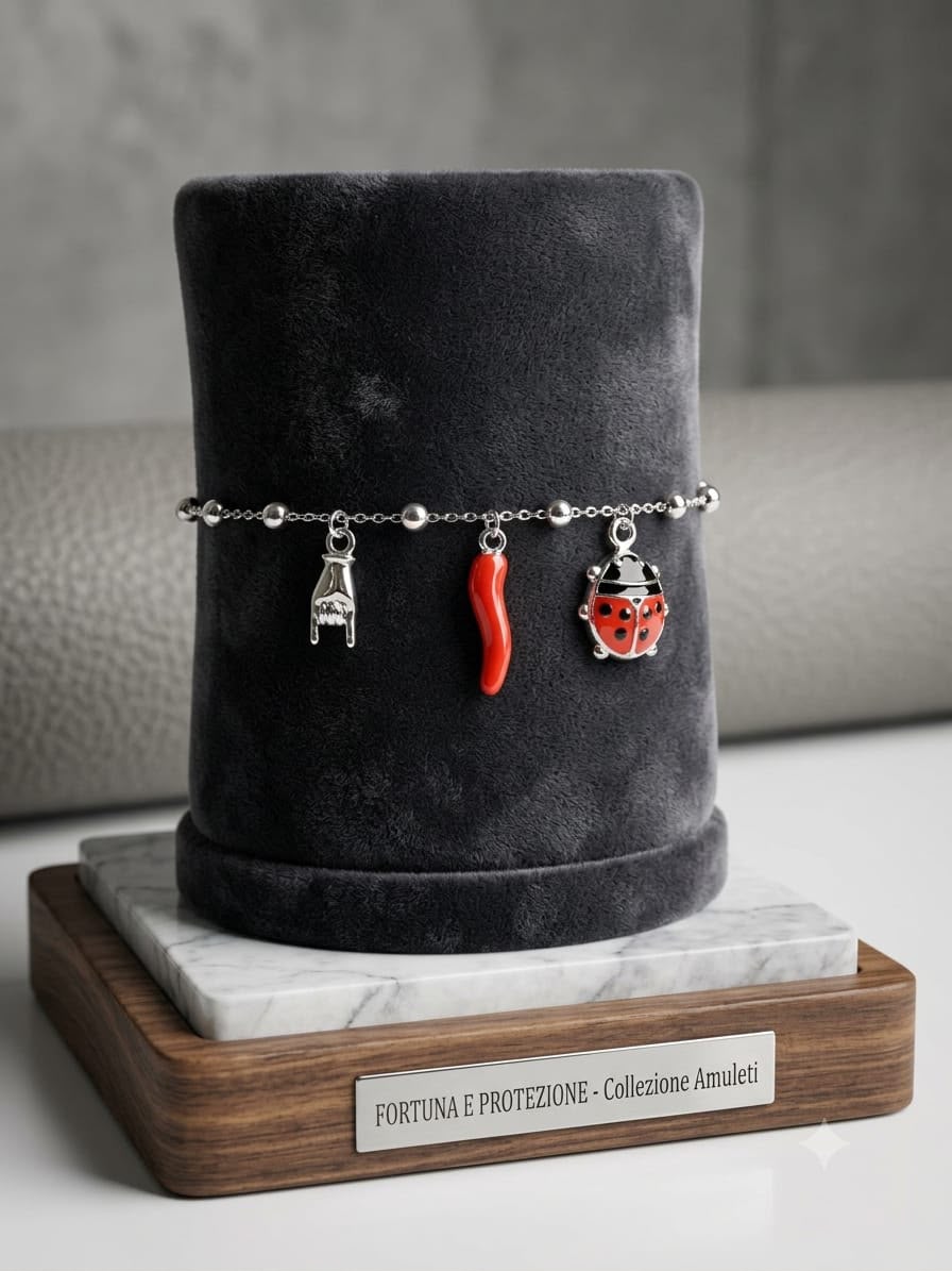 Bracciale Acciaio Ciondoli Coccinella Corno Rosso Corna - immagine 2