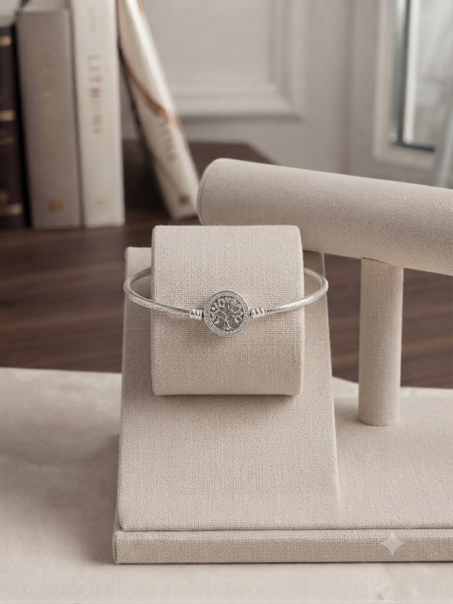 Bracciale semi rigido in acciaio con albero della vita e zirconi cubici - immagine 2