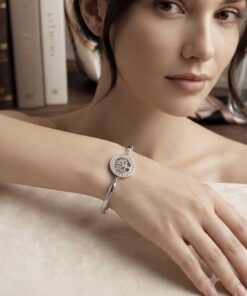 Bracciale semi rigido in acciaio con albero della vita e zirconi cubici