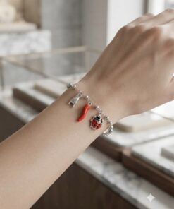 Bracciale Acciaio Ciondoli Coccinella Corno Rosso Corna