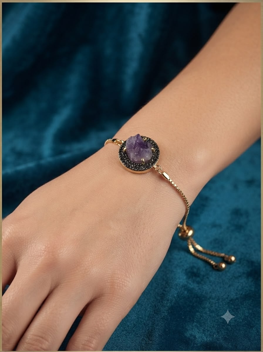 Bracciale Acciaio Placcato Oro con Clips Ametista