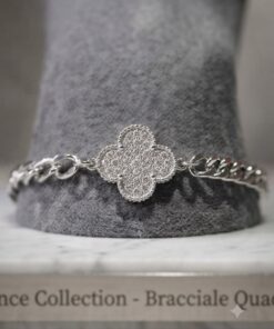 Bracciale in Acciaio Quadrifoglio e Zirconi Cucici