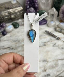 Collana con ciondolo in labradorite argento e collana in acciaio