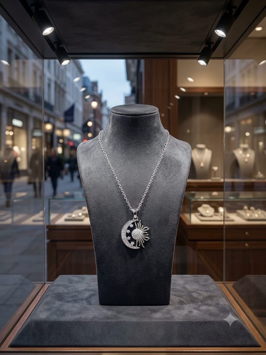 Collana in Acciaio con Sole e Luna e Zirconi Cubici - immagine 2