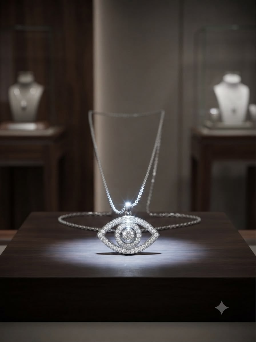 Collana Acciaio Occhio Turco Zirconi Cubici