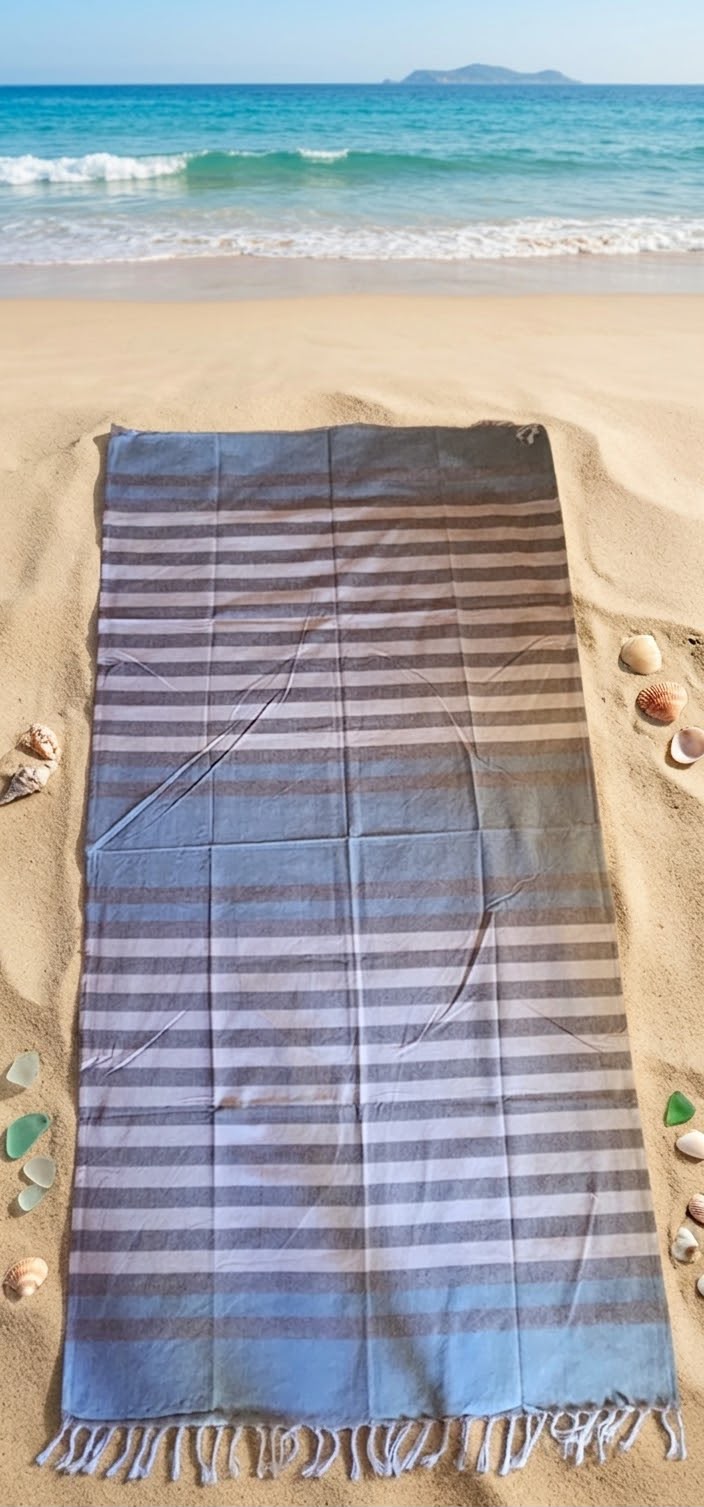 Telo mare in cotone indiano cm 180x100 € 10,00 a righe colore azzurro e grigio