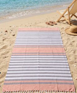 Telo mare in cotone indiano cm 180x100 € 10,00 a righe colore salmone e grigio
