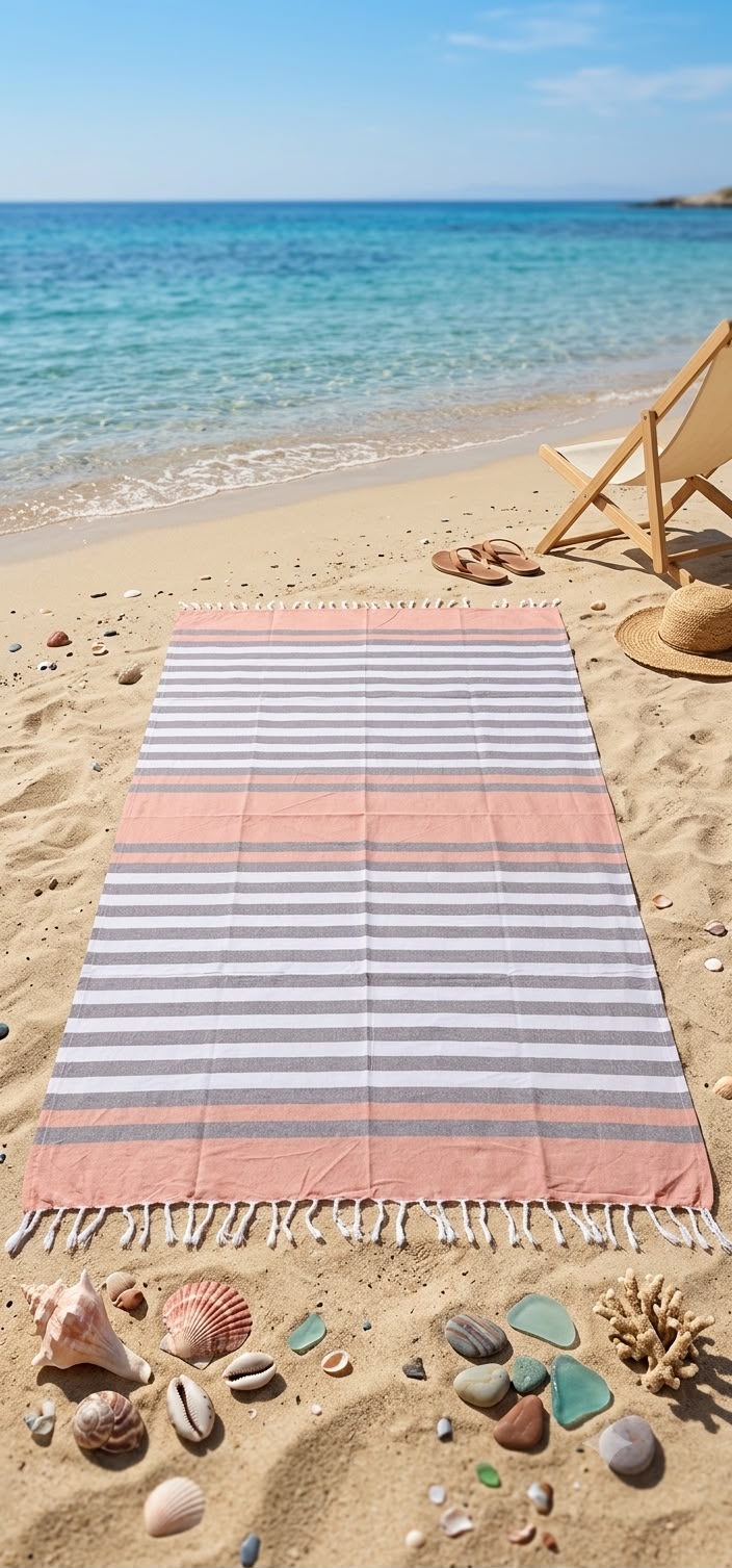 Telo mare in cotone indiano cm 180x100 € 10,00 a righe colore salmone e grigio