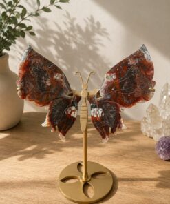 Farfalla Agata Messicana con Drusette Base Metallo Dorato  H 24
