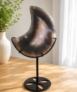 Luna in Agata con Drusa Ametista Stand Metallo Nero  H 22