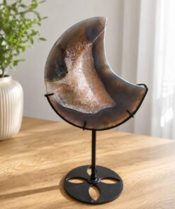 Luna in Agata con Drusa Ametista Stand Metallo Nero H 22 - immagine 3