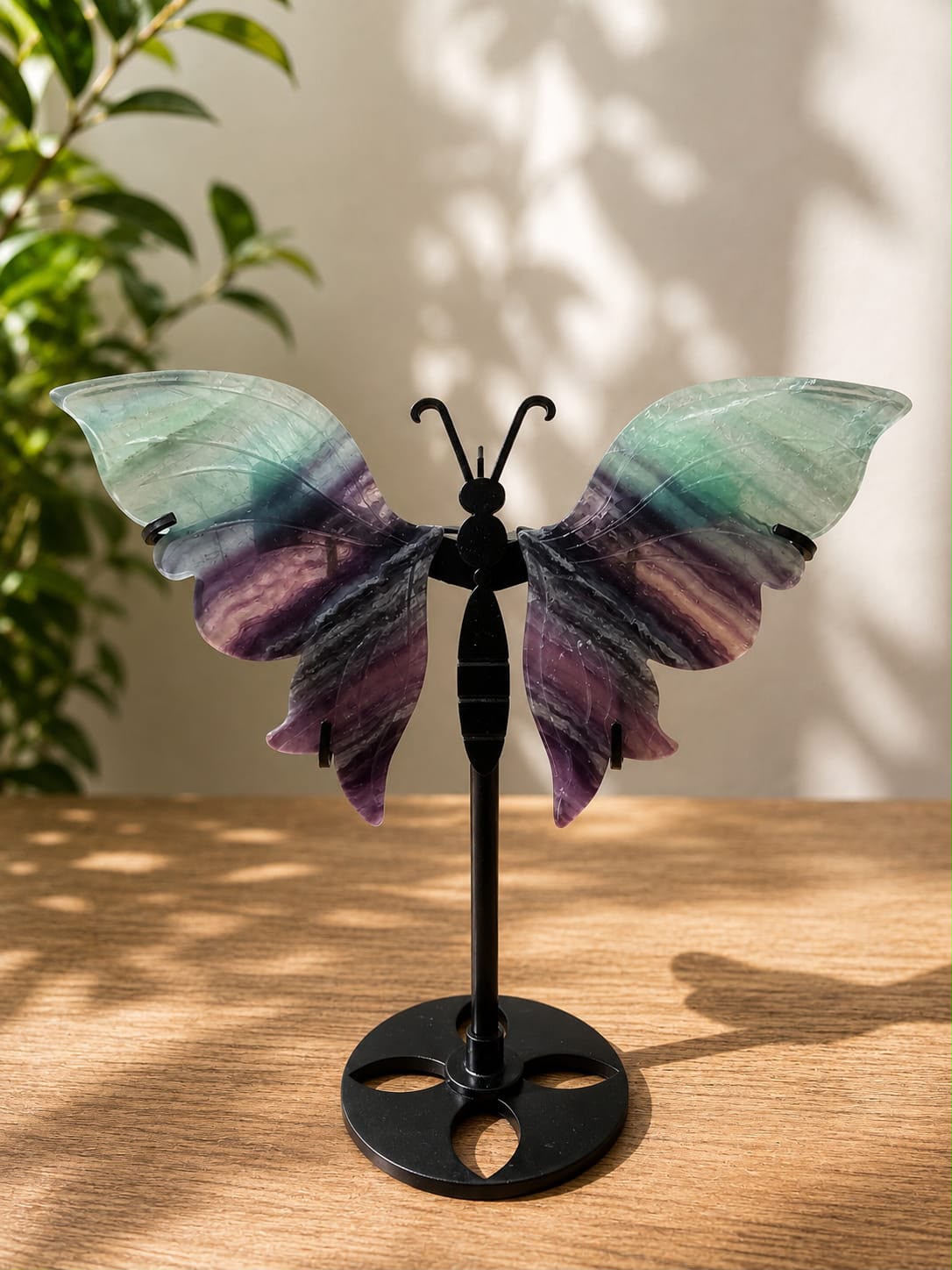 Farfalla Fluorite base metallo nero H cm 14
