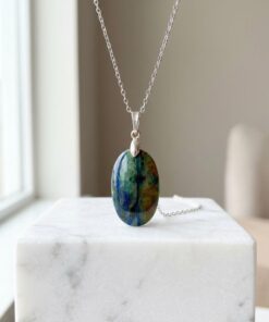 Azzurrite Malachite ciondolo argento collana acciaio - immagine 2