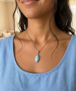 Larimar Ciondolo Argento collana acciaio