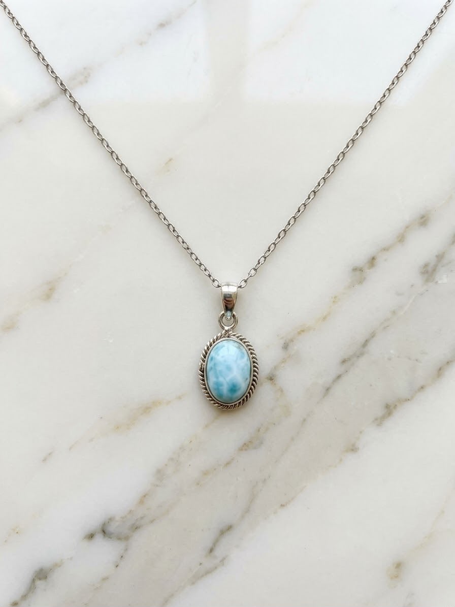 larimar ciondolo argento collana acciaio - immagine 2