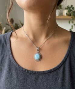 Larimar ciondolo argento collana acciaio