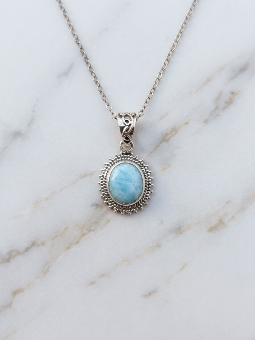 Larimar ciondolo argento collana acciaio - immagine 3