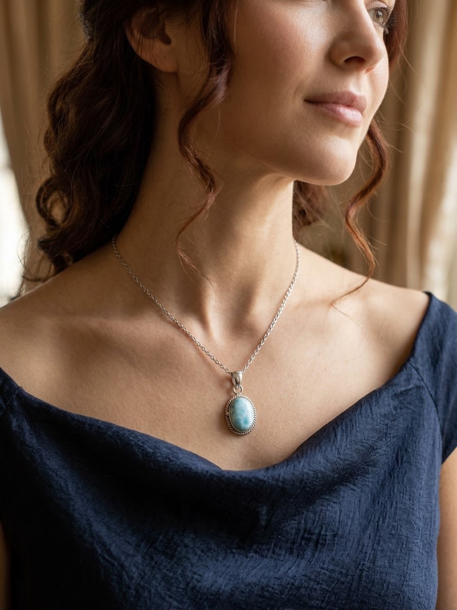 larimar ciondolo argento collana acciaio