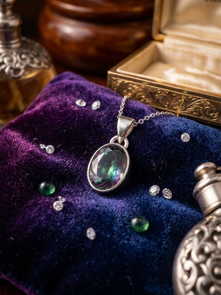 Topazio Mistico ciondolo in argento collana acciaio - immagine 2