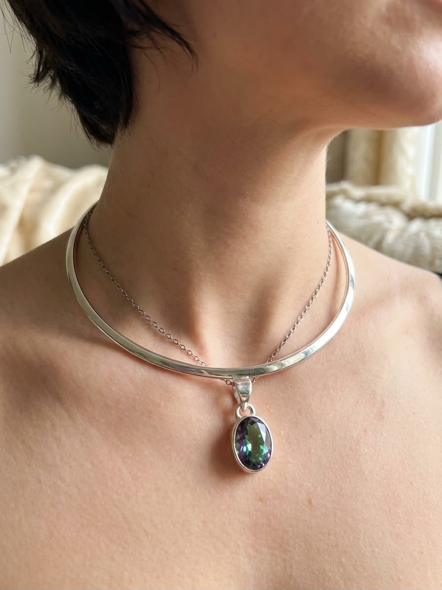 Topazio Mistico ciondolo in argento collana acciaio
